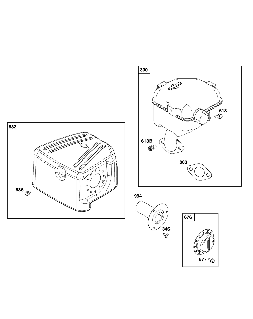 Exhaust Group Diagram and Parts List for 19L237-0004-H5 100000 - 19Z999 Briggs and Stratton Engine